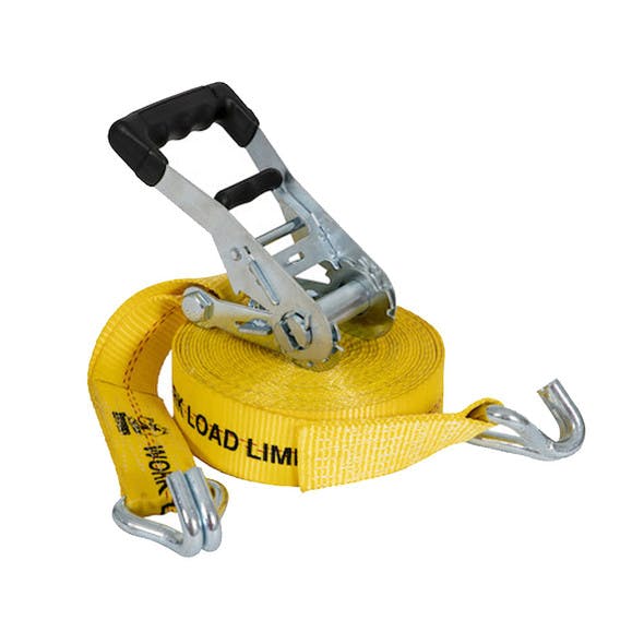 2" Wide Ratchet Strap Assembly With Rubber Grip - J Hook