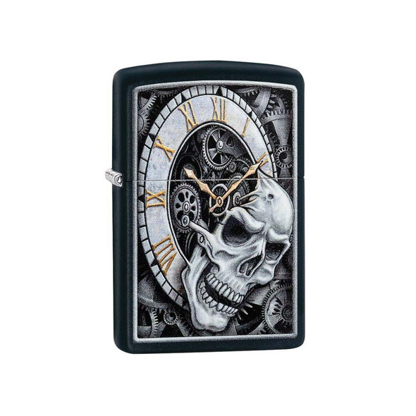Zippo Skull Clock Matte Black Windproof Lighter 1