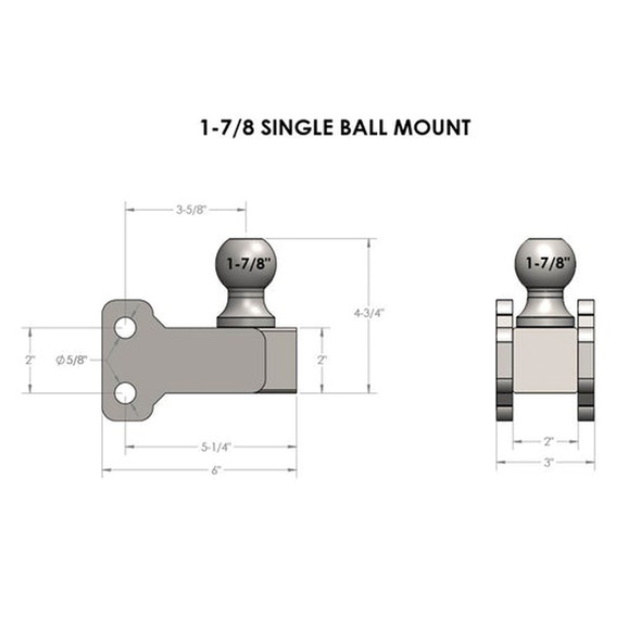 1 7/8" Single Ball Hitch Attachment By BulletProof Hitches - Drawing