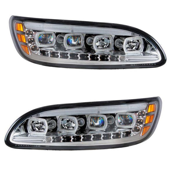Peterbilt 382 384 386 387 Chrome Competition Series Quad-LED Headlight - Both sides LED off