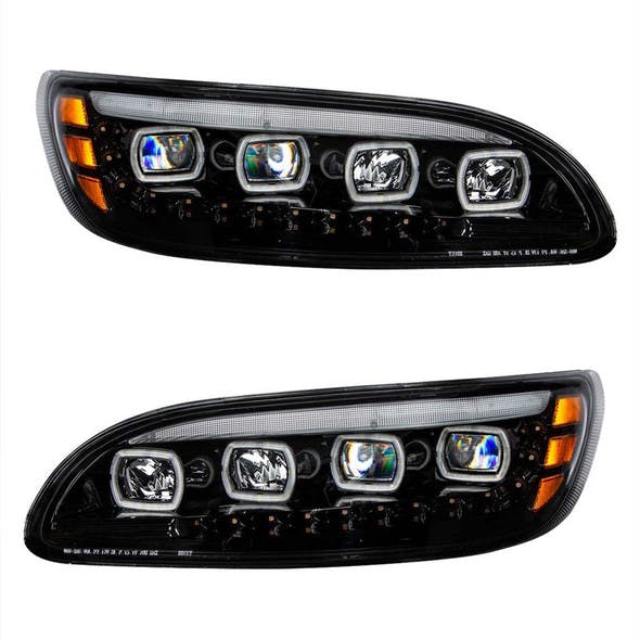 Peterbilt 382 384 386 387 Blackout Competition Series Quad-LED Headlight - Both sides LED off