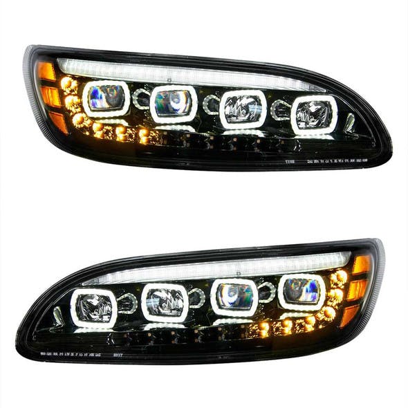 Peterbilt 382 384 386 387 Blackout Competition Series Quad-LED Headlight - Both sides LED on