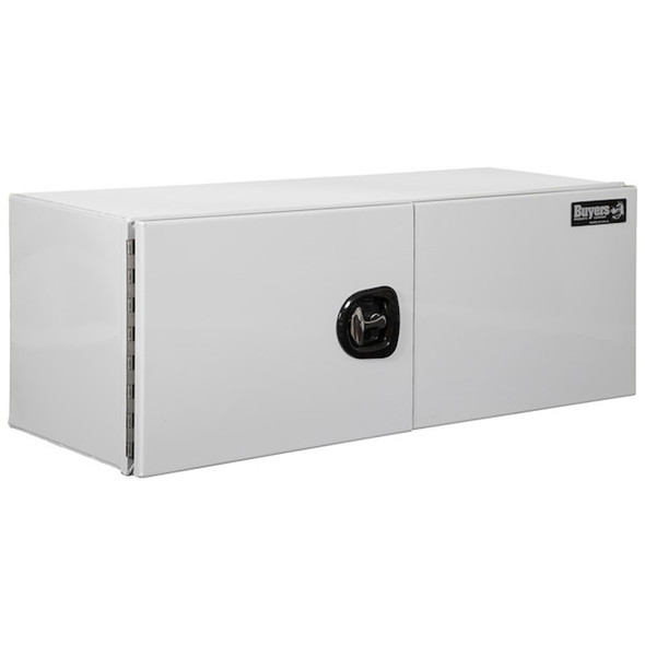 Pro Series White Smooth Aluminum Underbody Tool Box With Barn Door - Left Tilt