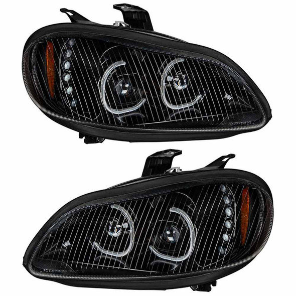 Freightliner M2 Full LED Blackout Projection Headlights With DRL Halo Ring - Both Off