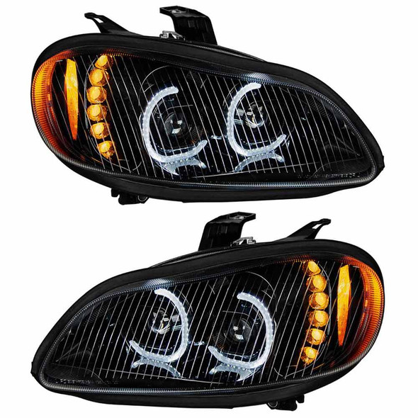 Freightliner M2 Full LED Blackout Projection Headlights With DRL Halo Ring - Both On