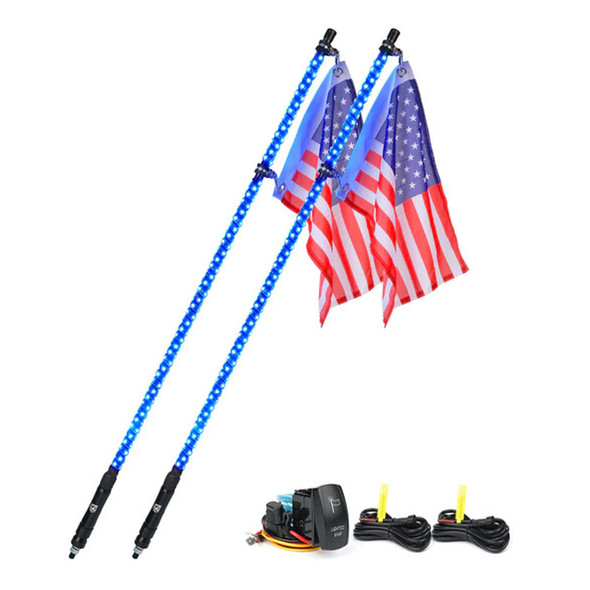 4' U.S. Flag Spiral LED Whip Light Pair - Blue