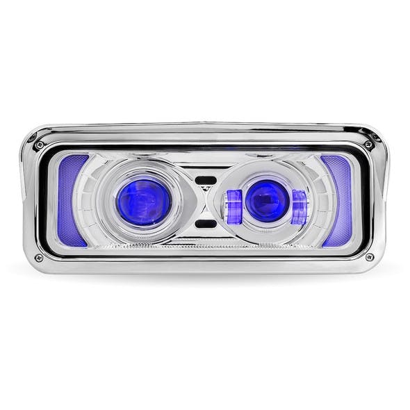 Peterbilt 379 378 365 357 Chrome Projector Headlight Assembly With Optional Heat & Backlit Auxiliary - Driver on 