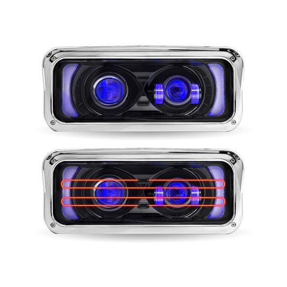 Freightliner Classic Black Projector Headlight Assembly With Optional Heat & Backlit Auxiliary - Default 
