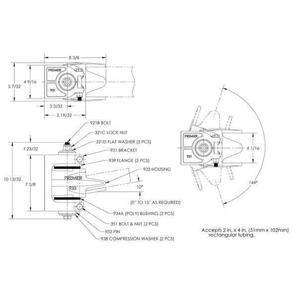 930A Series Hinge Assembly - Dimensions