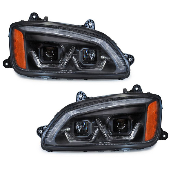 Kenworth T660 Blackout Full LED Projector Headlight With LED Sequential Turn Signal - Thumbnail