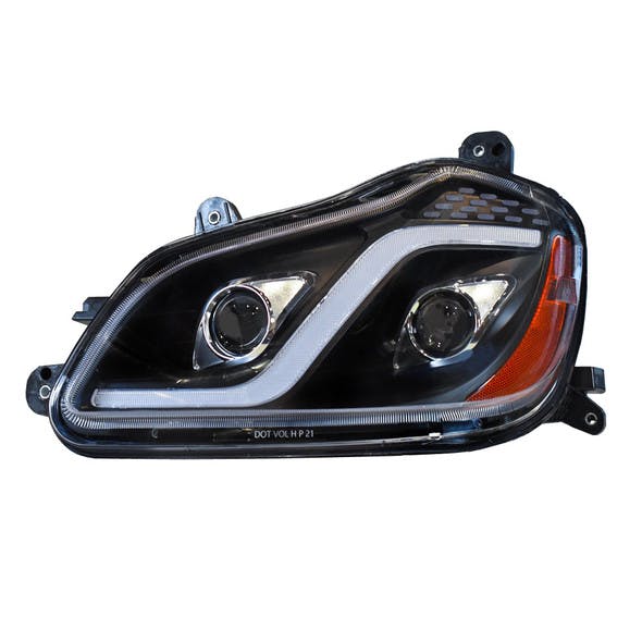 Kenworth T680 Blackout Full LED Projector Headlight With DRL Bolt - Driver