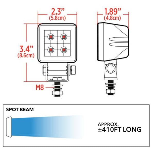 2.25" High-Powered LED Work Lamp With Spot Beam Dimensions