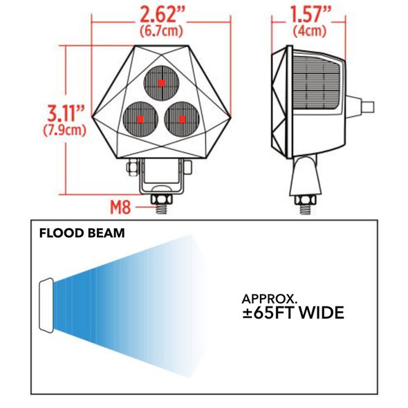 3" High-Powered Mini LED Work Light With Flood Beam Dimensions