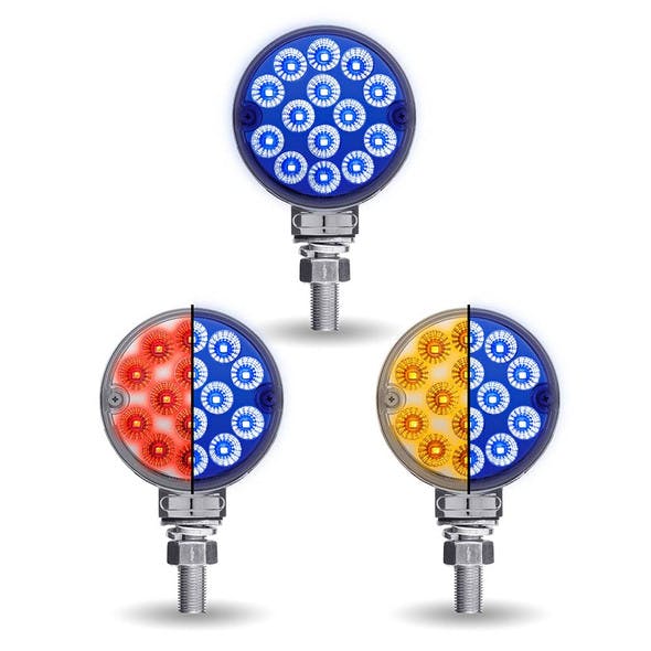 3" Mini Round Dual Revolution Single Post LED Marker & Turn Signal Reflector Light blue