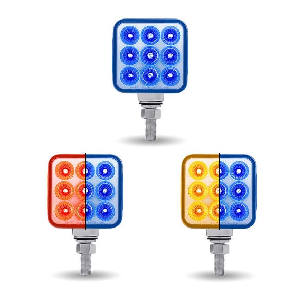 3" Mini Square Dual Revolution Single Post LED Marker & Turn Signal Reflector Light Blue