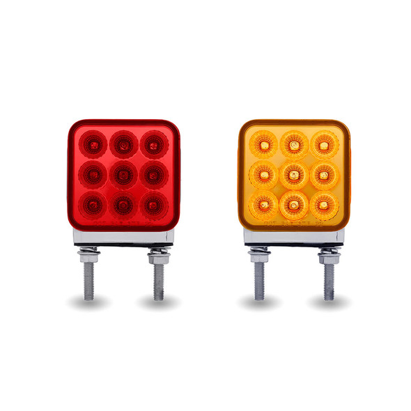 3" Mini Square Double Facing Double Post LED Marker & Turn Signal Reflector Light amber red lens