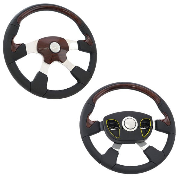 18" 4-Spoke "Traveler" Leather and Mahogany SCI Steering Wheel