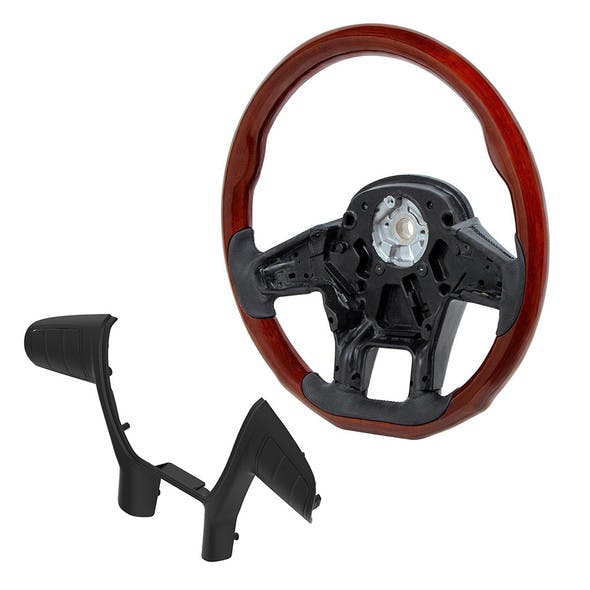 Peterbilt Kenworth 18" YourGrip Leather & Wood Steering Wheel - Wood Steering Wheel With Black Trim
