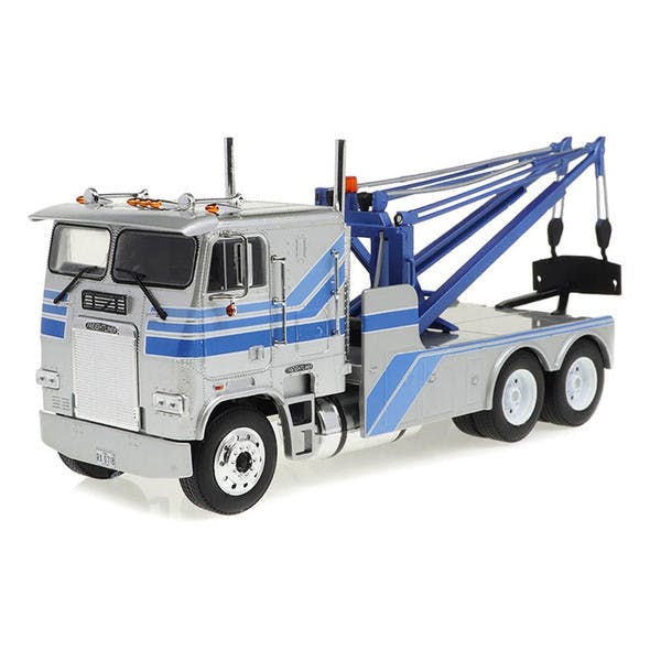 Freightliner 1984 FLA 9664 Tow Truck in Silver with Blue Stripes Replica 1/43 Scale