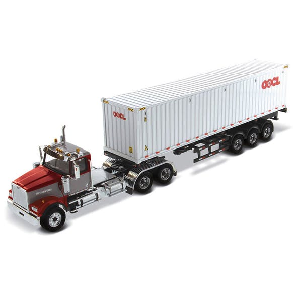 Western Star 4900 SF Day Cab With OOCL 40' Dry Good Sea Container Replica 1/50 Scale Default