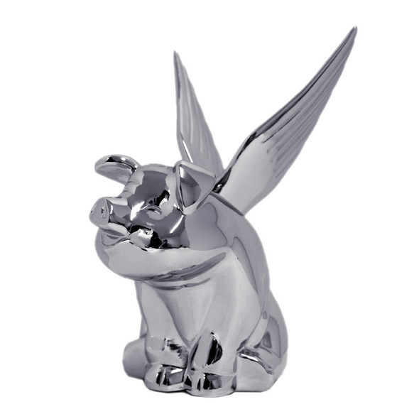 Chrome Flying Pig With Wings Hood Ornament
