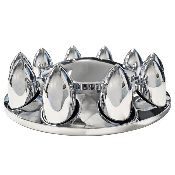 Chrome Front Axle Wheel Cover w Removable Hubcap & Lug Nut Covers