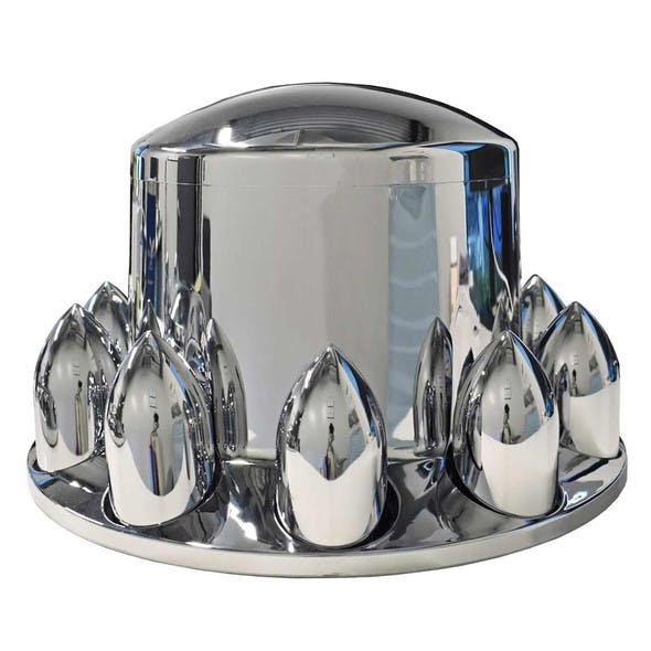 Chrome Rear Axle Wheel Cover w Removable Hubcap & Lug Nut Covers