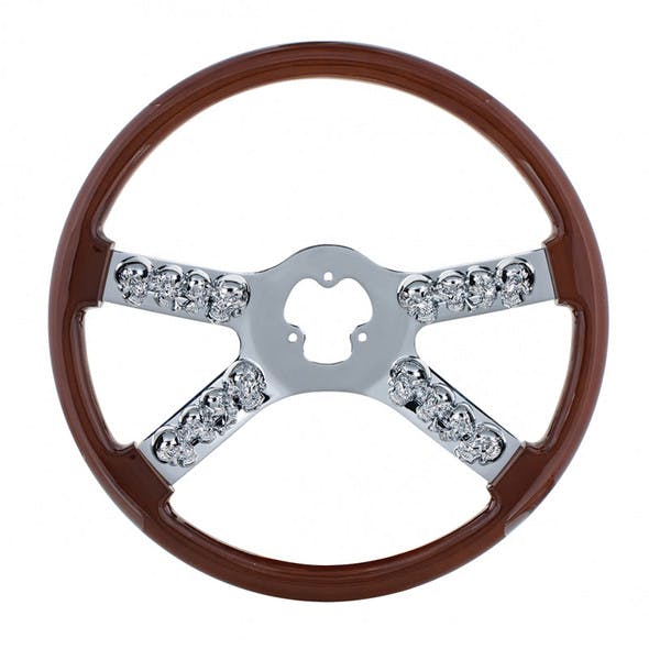 18" Wood Chrome Skull Spoke Steering Wheel