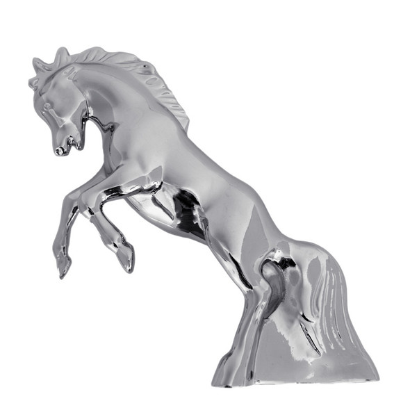 Chrome Fighting Stallion Hood Ornament Side View
