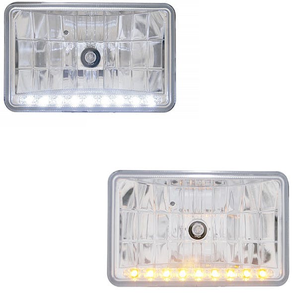 Rectangular Headlights LED 165mm Crystal 6" x 4"- Amber LED and White LED
