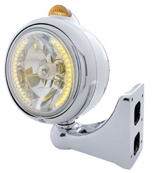 Chrome Guide Headlight H4 Bulb w/ Amber LED Driver & Passenger
