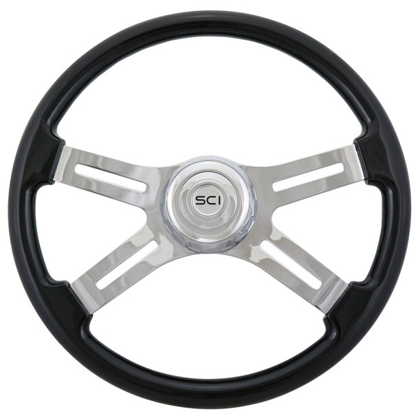 Classic Black 18" Steering Wheel With Chrome Bezel
