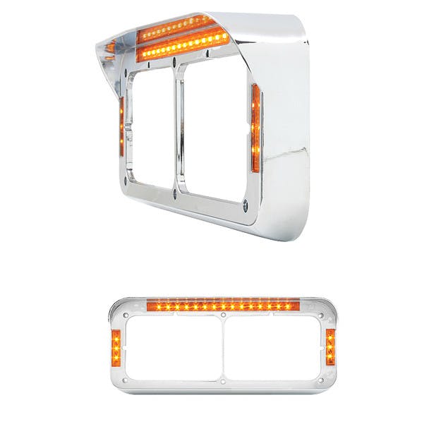 Chrome Rectangular Headlight Bezel With Amber LEDs