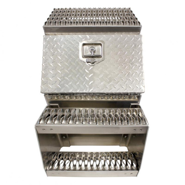 18" Diamond Plate Aluminum Saddle Tool Box With Step