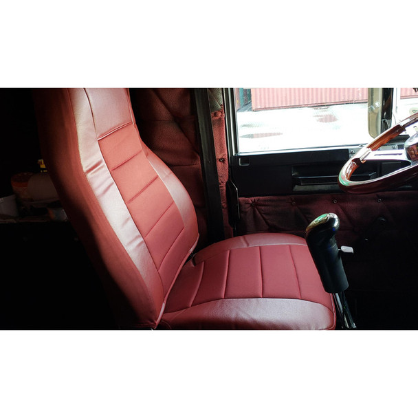 Burgundy Vinyl Seat Cover With Fabric On Truck