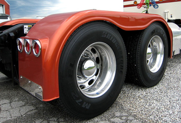 Semi Truck Fiberglass Full Fender Set With High Light Holes & Brackets Painted Orange
