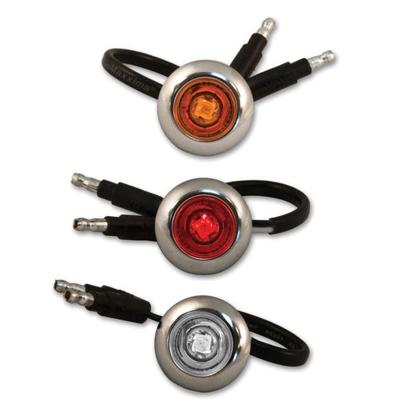 3/4" Button Chrome Bezeled LED Lights With Amber, Red, And Clear Lens.