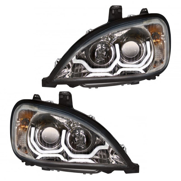 Driver And Passenger Freightliner Columbia Projection LED Headlights 1996 & Newer Lit