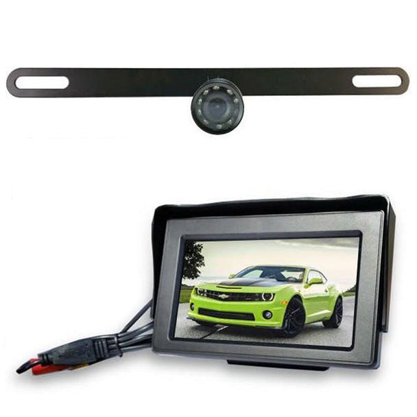 Backup License Plate Bracket Camera With 4.3” LCD - Wired