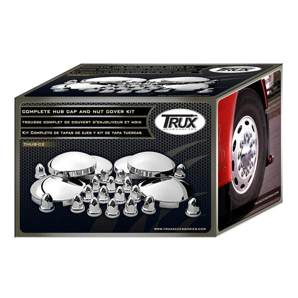 Trux Complete Stainless Hub Cap Kit With Chrome Lug Nut Covers