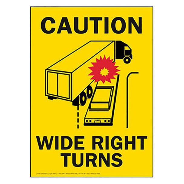 Caution Wide Right Turns Placard Sign Sticker