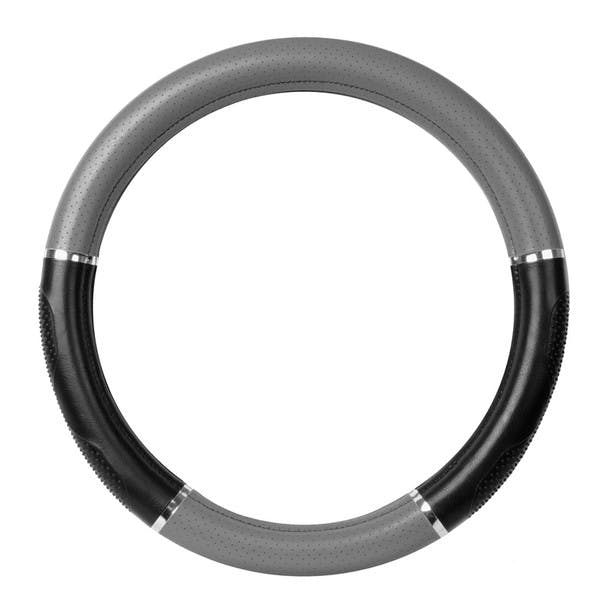 18" Black And Grey Steering Wheel Cover With Chrome Trim By Grand General
