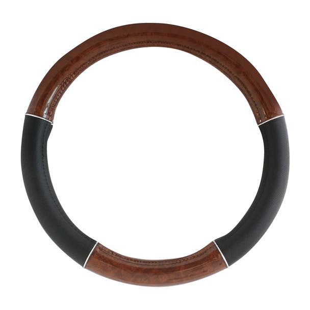 20" Black And Wood Steering Wheel Cover With Chrome Trim By Grand General