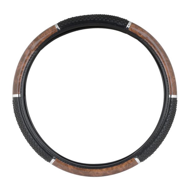 18" Black And Wood Steering Wheel Cover With Hand Grips By Grand General