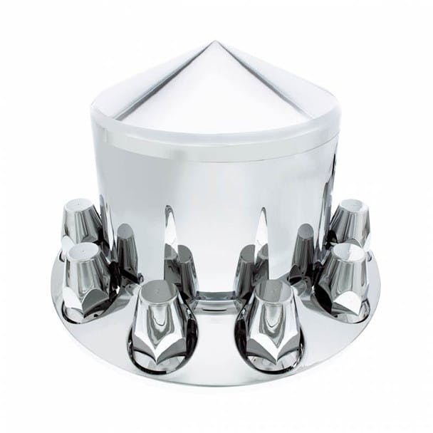 Chrome Rear Axle Wheel Cover With Removable Pointed Hubcap & Lug Nut Covers 