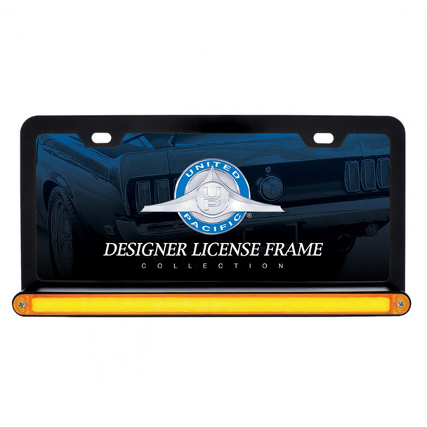 Black Universal License Plate Frame With 24 LED 12" GLO Light Bar - Amber/Amber