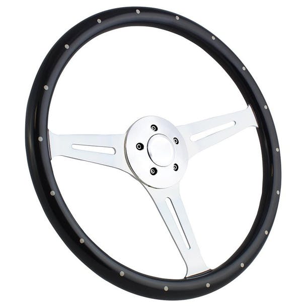 Highway Wheels 18" Steering Wheel Black Wood With Chrome Spokes - 5 Hole Hub