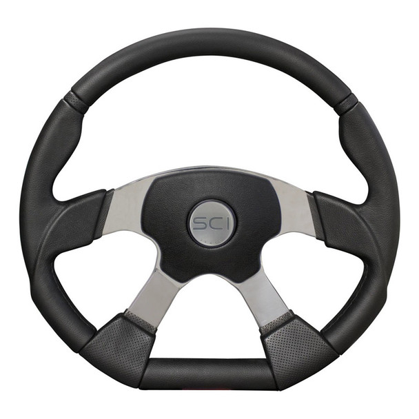 18" Black Polyurethane D Shape Steering Wheel - Euro Center Style
