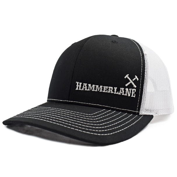Black & White Hammerlane Cross Hammers Snapback Hat Side