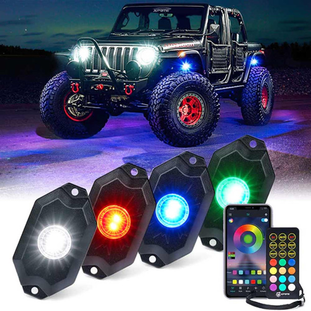 RGBW Multi-Color LED Rock Light Kit With Remote